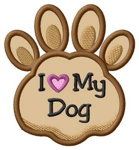 Picture of Love My Dog Paw Applique Machine Embroidery Design