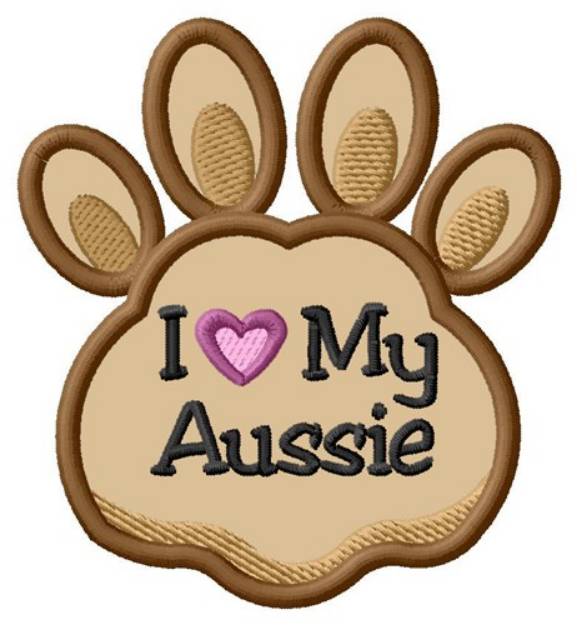 Picture of Love My Aussie Paw Applique Machine Embroidery Design