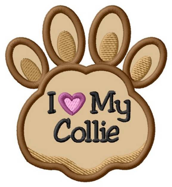 Picture of Love My Collie Paw Applique Machine Embroidery Design