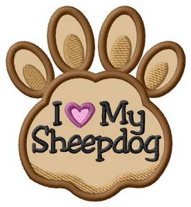 Picture of Love My Sheepdog Paw Applique Machine Embroidery Design