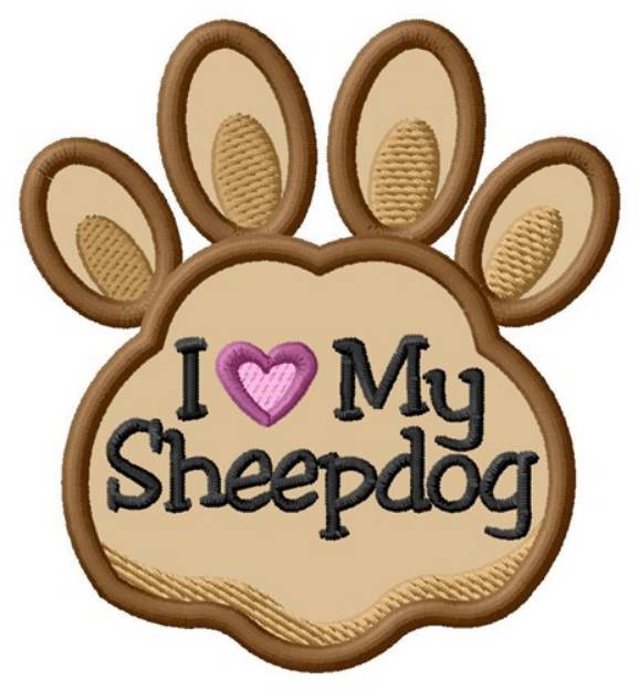 Picture of Love My Sheepdog Paw Applique Machine Embroidery Design