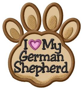Picture of Love My German Shepherd Paw Applique Machine Embroidery Design