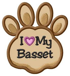 Picture of Love My Basset Paw Applique Machine Embroidery Design