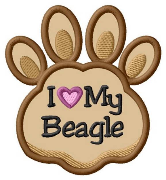 Picture of Love My Beagle Paw Applique Machine Embroidery Design