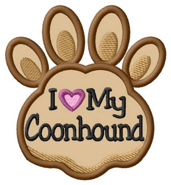 Picture of Love My Coonhound Paw Applique Machine Embroidery Design