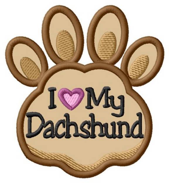 Picture of Love My Dachshund Paw Applique Machine Embroidery Design