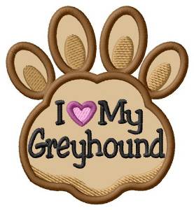 Picture of Love My Greyhound Paw Applique Machine Embroidery Design
