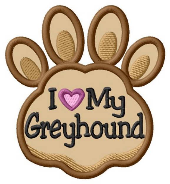 Picture of Love My Greyhound Paw Applique Machine Embroidery Design
