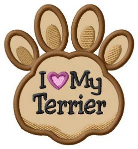 Picture of Love My Terrior Paw Applique Machine Embroidery Design