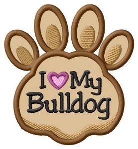 Picture of Love My Bulldog Paw Applique Machine Embroidery Design