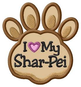 Picture of Love My Shar-Pei Paw Applique Machine Embroidery Design