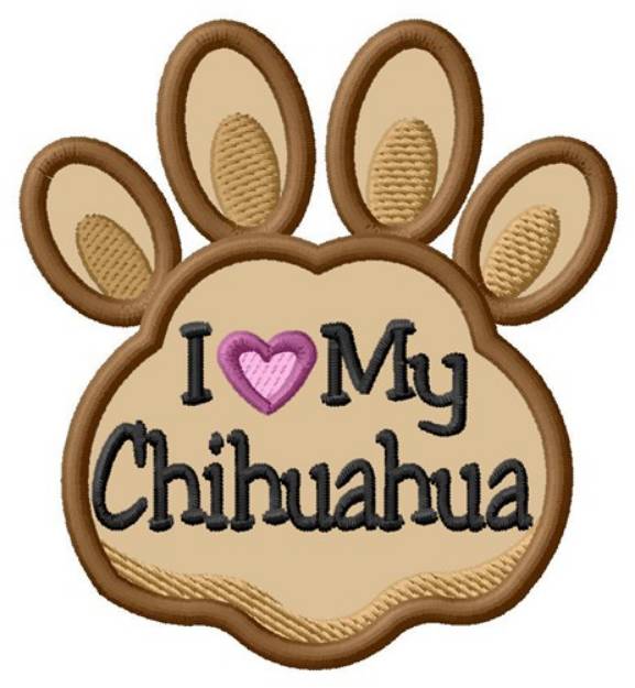 Picture of Love My Chihuahua Paw Applique Machine Embroidery Design