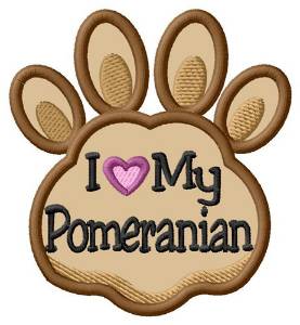 Picture of Love My Pomeranian Paw Applique Machine Embroidery Design