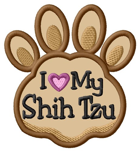 Love My Shis Tzu Paw Applique Machine Embroidery Design