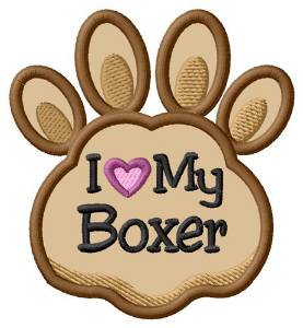 Picture of Love My Boxer Paw Applique Machine Embroidery Design