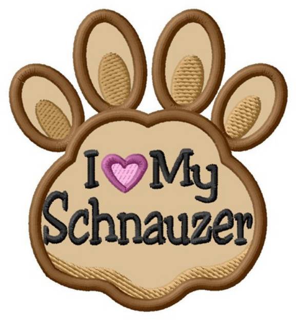 Picture of Love My Schnauzer Paw Applique Machine Embroidery Design