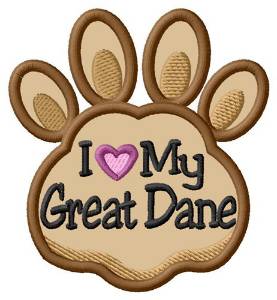Picture of Love My Great Dane Paw Applique Machine Embroidery Design
