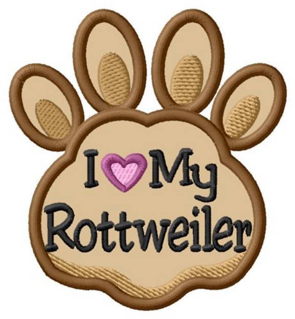 Picture of Love My Rottweiler Paw Applique Machine Embroidery Design