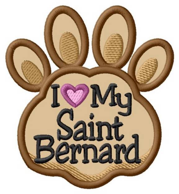 Picture of Love My Saint Bernard Paw Applique Machine Embroidery Design