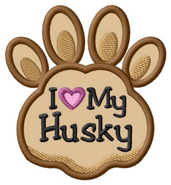 Picture of Love My Husky Paw Applique Machine Embroidery Design