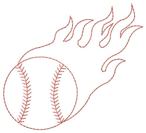 Flaming Baseball Machine Embroidery Design