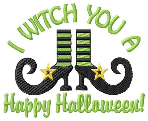 Happy Halloween Witch Shoe Machine Embroidery Design