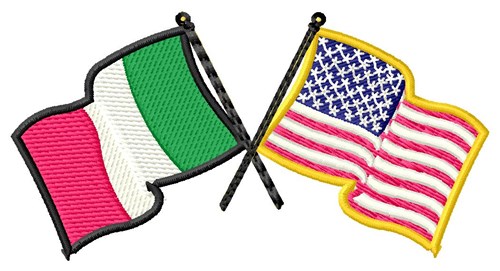 Italian American Crossed Flags Machine Embroidery Design