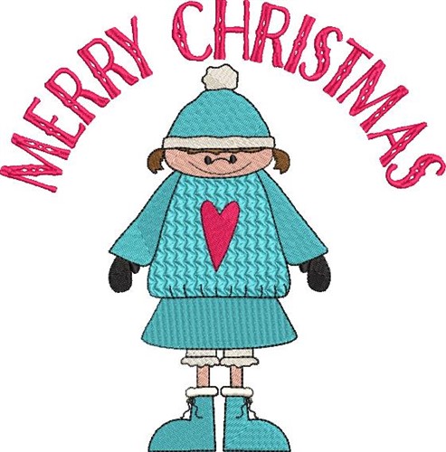 Merry Christmas Girl Machine Embroidery Design
