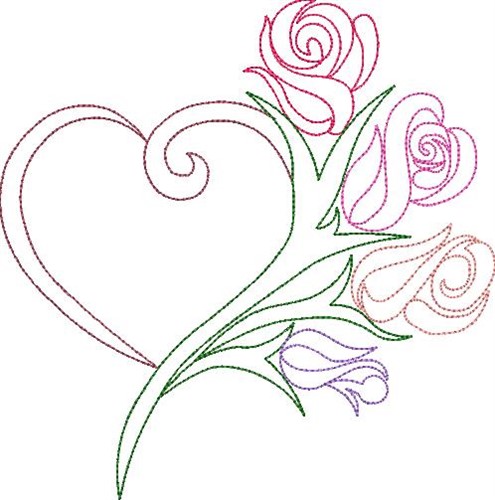 Heart with Roses Outline Machine Embroidery Design