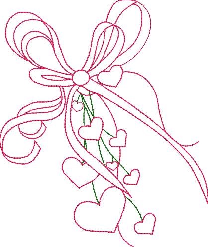 Ribbon & Hearts Outline Machine Embroidery Design