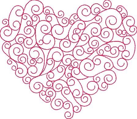 Swirly Valentines Day Heart Machine Embroidery Design