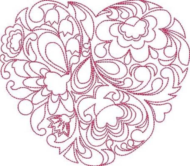 Picture of Floral Outline Heart Machine Embroidery Design