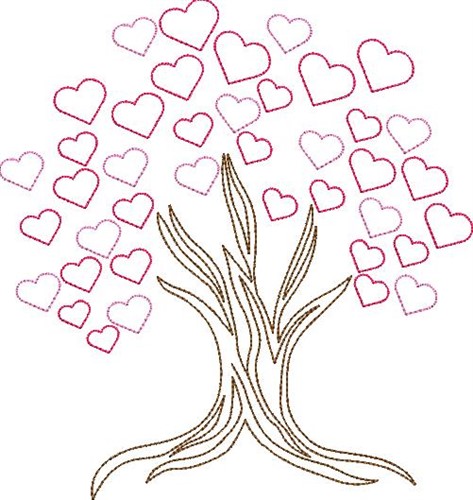 Valentines Day Tree Outline Machine Embroidery Design