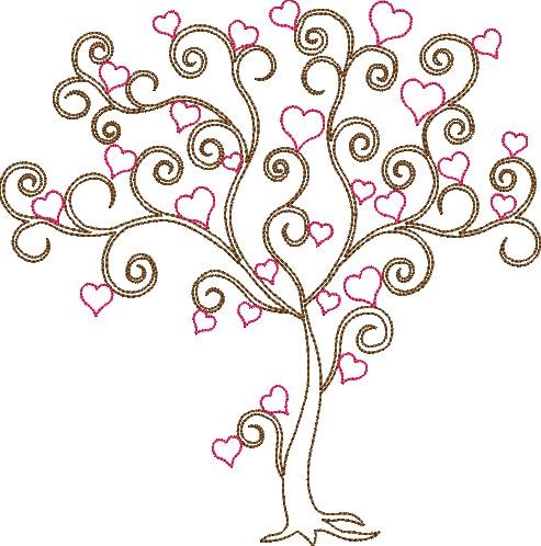 Swirly Valentines Day Tree Machine Embroidery Design