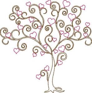 Picture of Swirly Valentines Day Tree Machine Embroidery Design