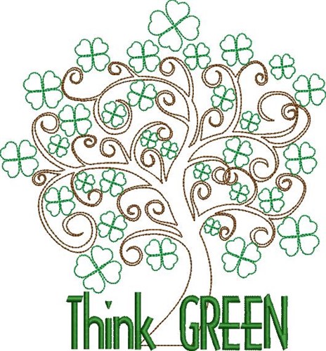 Think Green Shamrock Tree Machine Embroidery Design