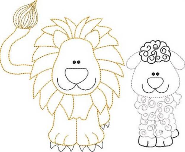 Picture of Lion & Lamb Outline Machine Embroidery Design