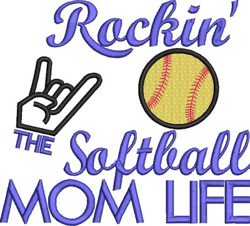 Rockin Softball Mom Machine Embroidery Design