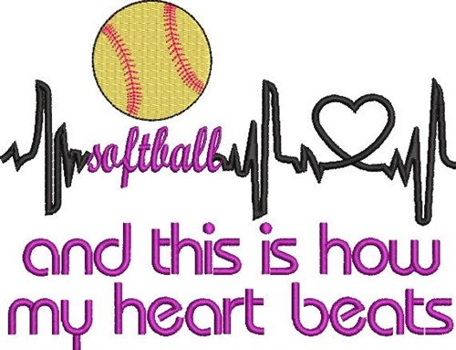 Softball Heartbeats Machine Embroidery Design