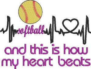 Picture of Softball Heartbeats Machine Embroidery Design