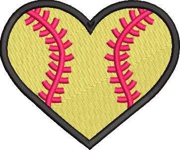 Softball Heart Machine Embroidery Design
