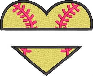 Picture of Softball Heart Name Drop Machine Embroidery Design