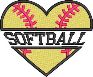Picture of Softball Heart Name Drop Machine Embroidery Design