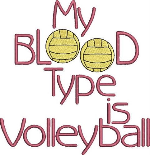 Volleyball Blood Type Machine Embroidery Design