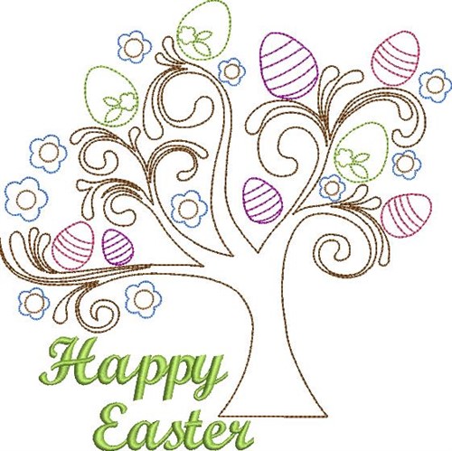 Happy Easter Tree Machine Embroidery Design