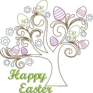 Picture of Happy Easter Tree Machine Embroidery Design