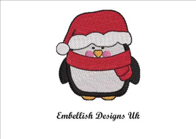 Picture of Christmas Penguin in Hat and Scarf Machine Embroidery Design