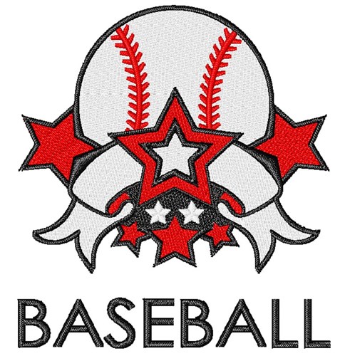 Baseball Banner & Stars Machine Embroidery Design