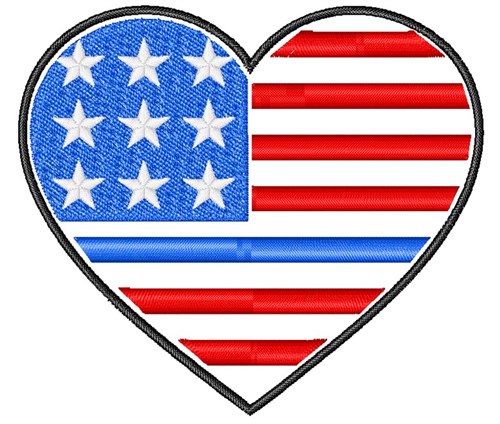 Police American Flag Heart Machine Embroidery Design