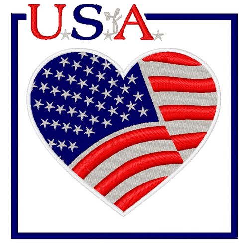 American Flag Heart Machine Embroidery Design
